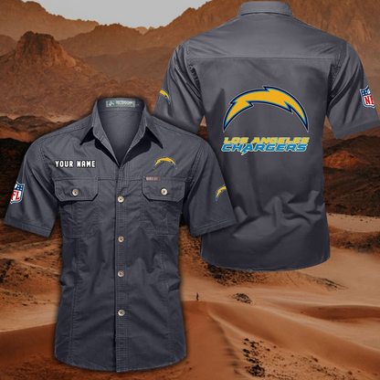 FINAL SALE - NEW CUSTOMIZED NFL09 LAC LOS ANGELES CHARGERS MUTICOLOR MEN'S CARGO SHIRT