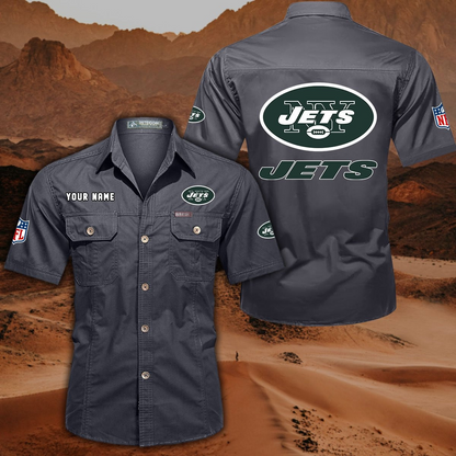 FINAL SALE - NEW CUSTOMIZED NFL25 NYJ NEW YORK JETS MUTICOLOR MEN'S CARGO SHIRT