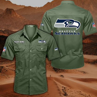 FINAL SALE - NEW CUSTOMIZED NFL06 SSH SEATTLE SEAHAWKS MUTICOLOR MEN'S CARGO SHIRT