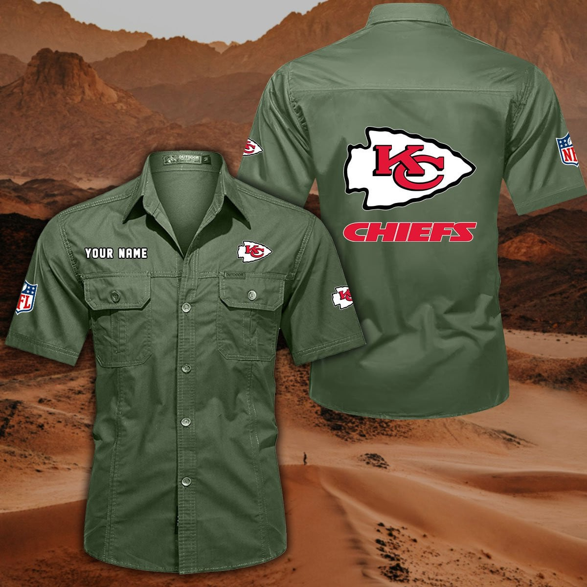 FINAL SALE - NEW CUSTOMIZED NFL01 KCC KANSAS CITY CHIEFS MUTICOLOR MEN'S CARGO SHIRT