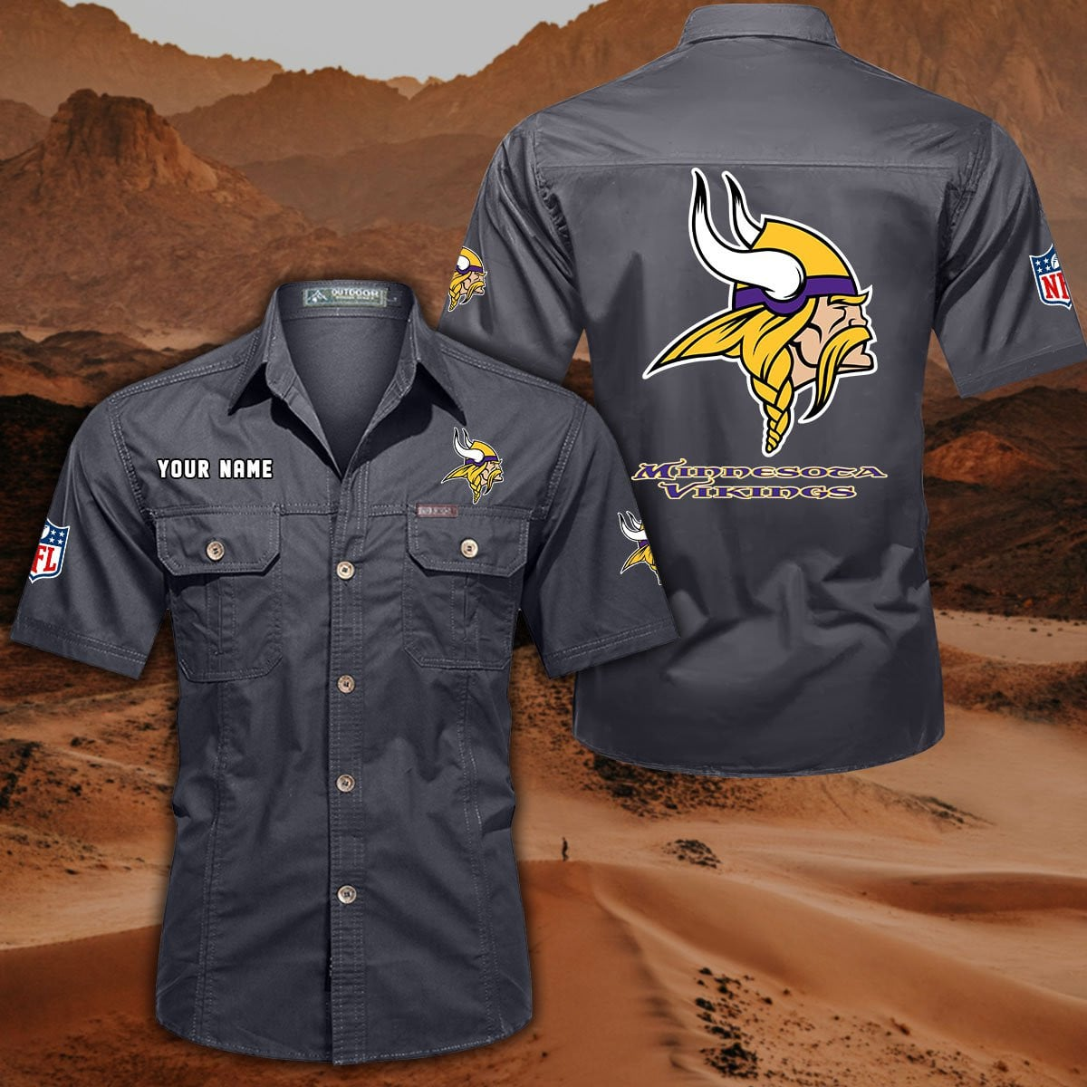 FINAL SALE - NEW CUSTOMIZED NFL05 MVK MINNESOTA VIKINGS MUTICOLOR MEN'S CARGO SHIRT