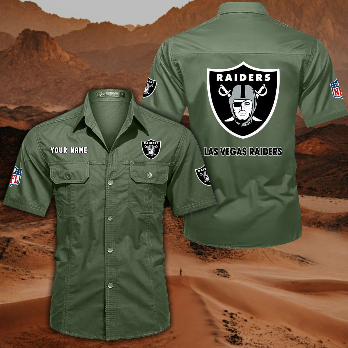 FINAL SALE - NEW CUSTOMIZED NFL07 LVR LAS VEGAS RAIDERS MUTICOLOR MEN'S CARGO SHIRT
