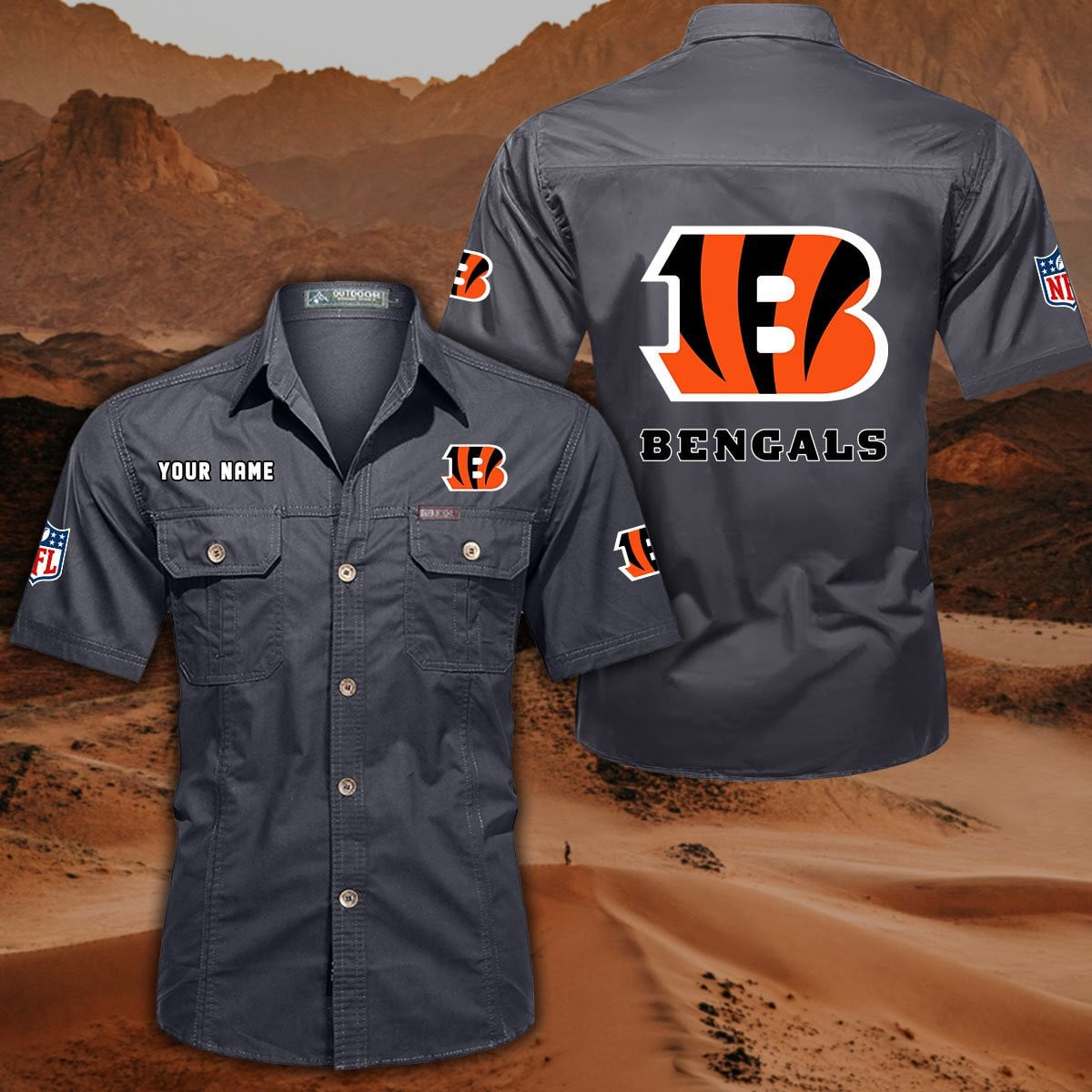FINAL SALE - NEW CUSTOMIZED NFL16 CCB CINCINNATI BENGALS MUTICOLOR MEN'S CARGO SHIRT