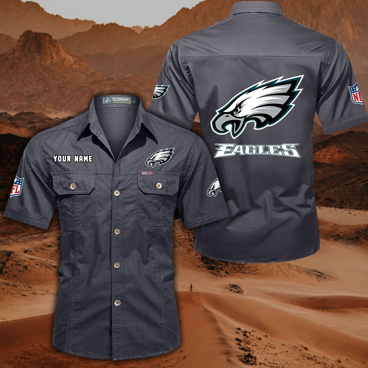 FINAL SALE - NEW CUSTOMIZED NFL02 PPE PHILADELPHIA EAGLES MUTICOLOR MEN'S CARGO SHIRT