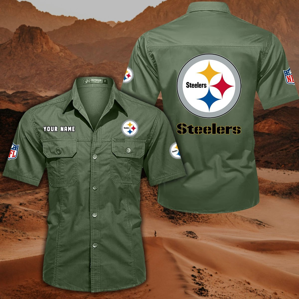 FINAL SALE - NEW CUSTOMIZED NFL14 PSB PITTSBURGH STEELERS MUTICOLOR MEN'S CARGO SHIRT