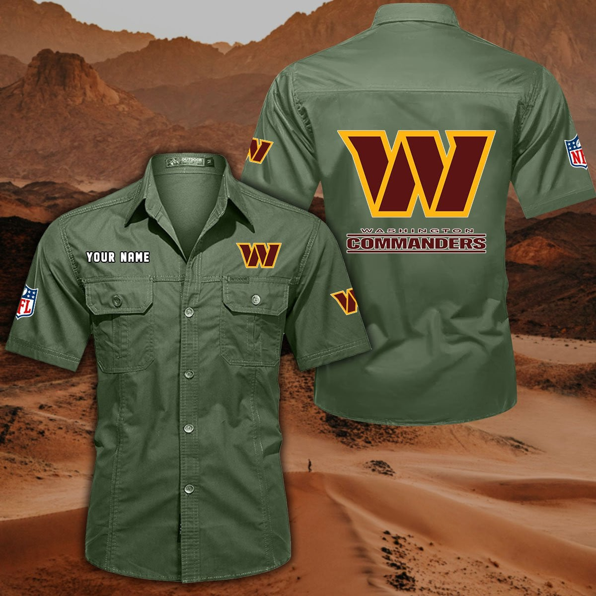 FINAL SALE - NEW CUSTOMIZED NFL12 WTC WASHINGTON COMMANDERS MUTICOLOR MEN'S CARGO SHIRT