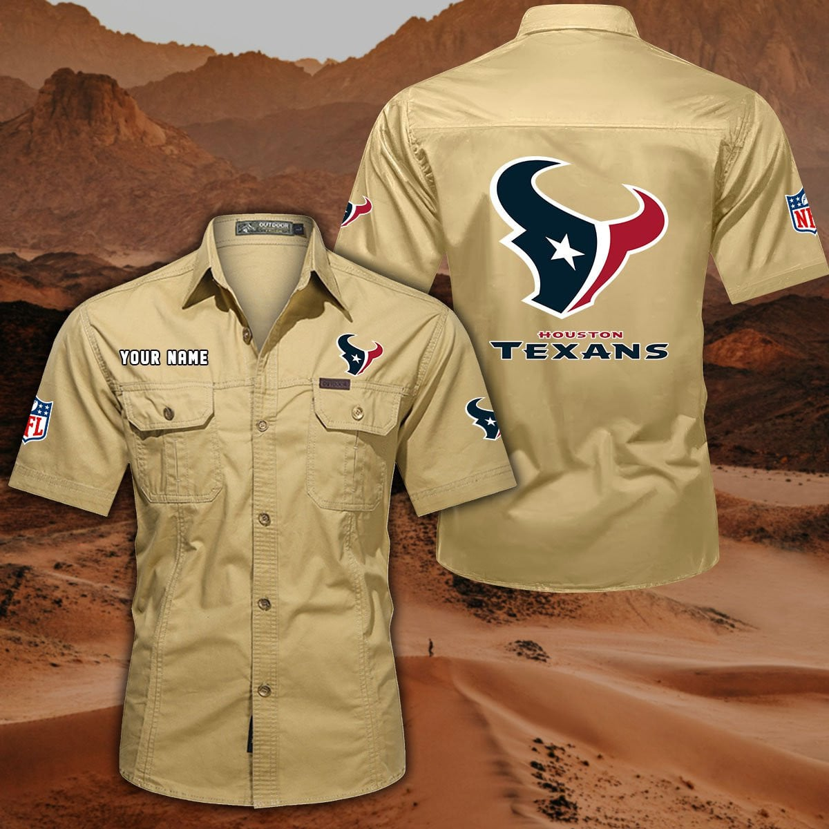 FINAL SALE - NEW CUSTOMIZED NFL15 HTT HOUSTON TEXANS MUTICOLOR MEN'S CARGO SHIRT