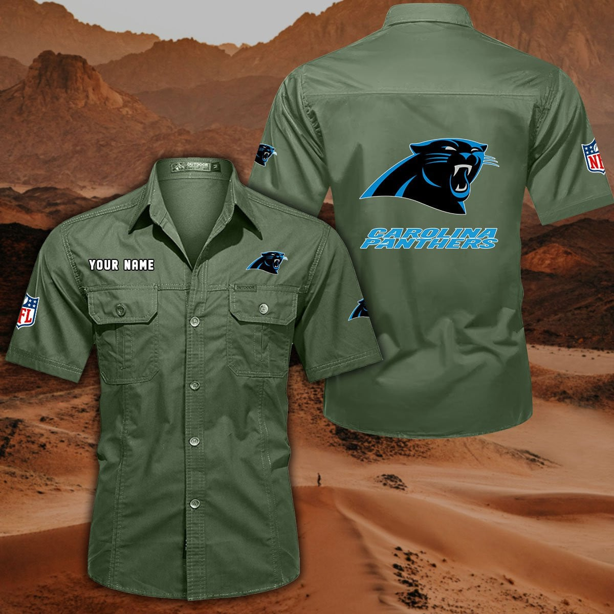 FINAL SALE - NEW CUSTOMIZED NFL23 CLP CAROLINA PANTHERS MUTICOLOR MEN'S CARGO SHIRT