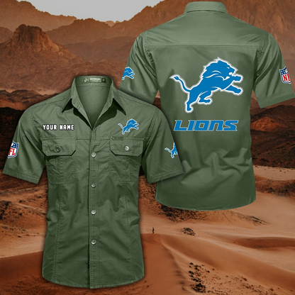 FINAL SALE - NEW CUSTOMIZED NFL04 DTL DETROIT LIONS MUTICOLOR MEN'S CARGO SHIRT