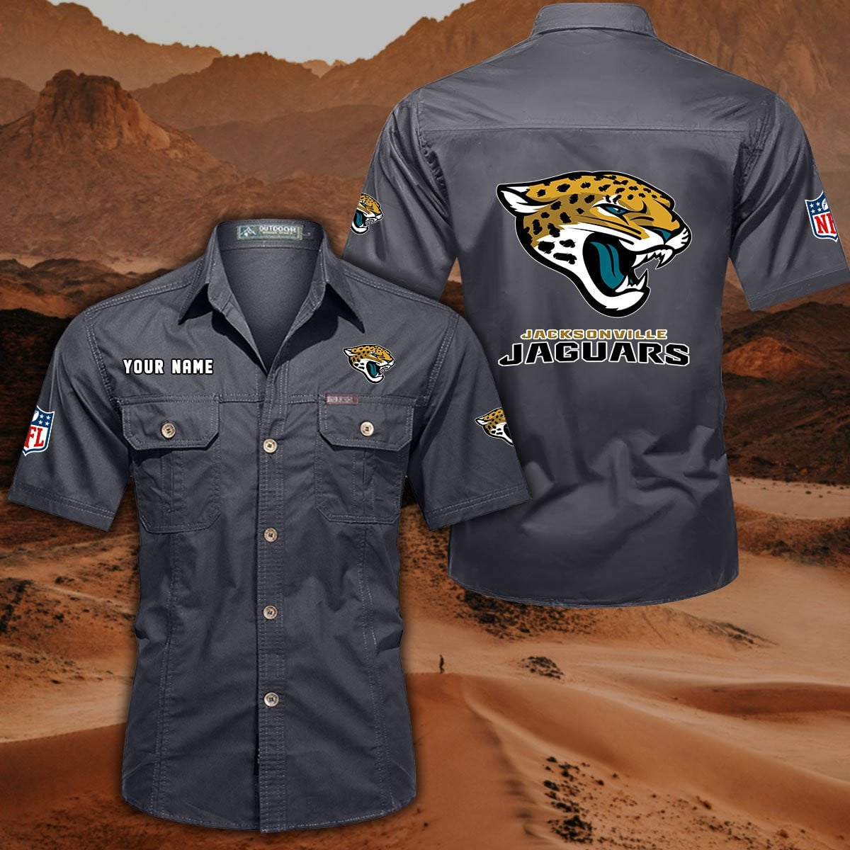 FINAL SALE - NEW CUSTOMIZED NFL30 JSJ JACKSONVILLE JAGUARS MUTICOLOR MEN'S CARGO SHIRT