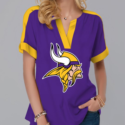 FINAL SALE - NEW CUSTOMIZED NFL05 MVK MINNESOTA VIKINGS V-NECK FEMALE SHIRT
