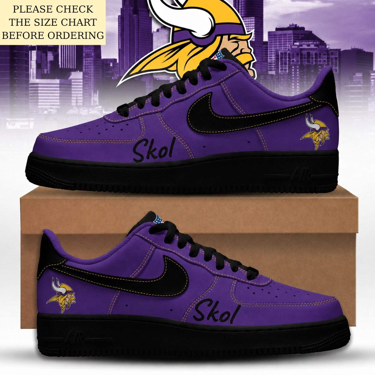 HOT DEAL - NEW CUSTOMIZED NFL05 MVK MINNESOTA VIKINGS AF1 SHOES