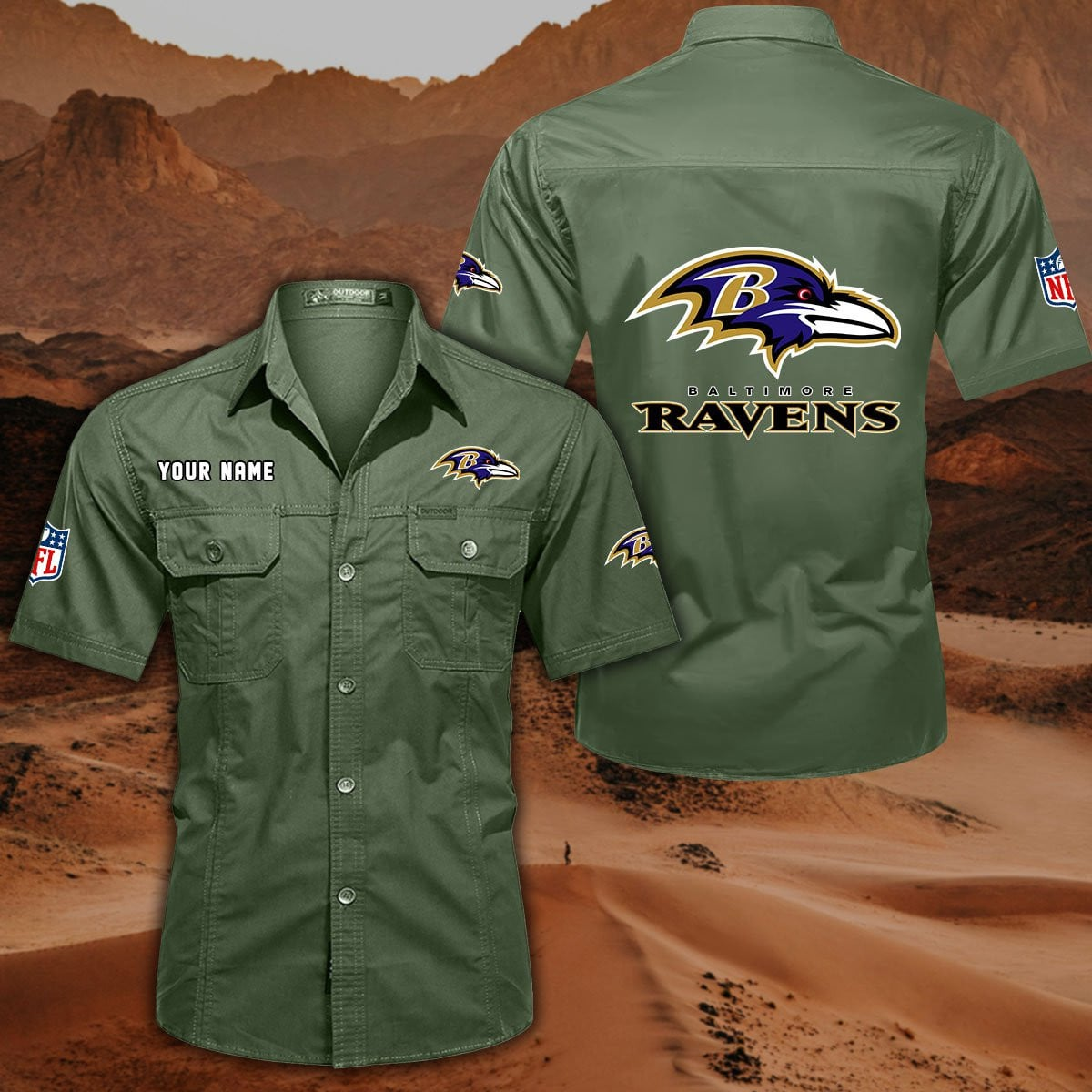 FINAL SALE - NEW CUSTOMIZED NFL28 BTR BALTIMORE RAVENS MUTICOLOR MEN'S CARGO SHIRT