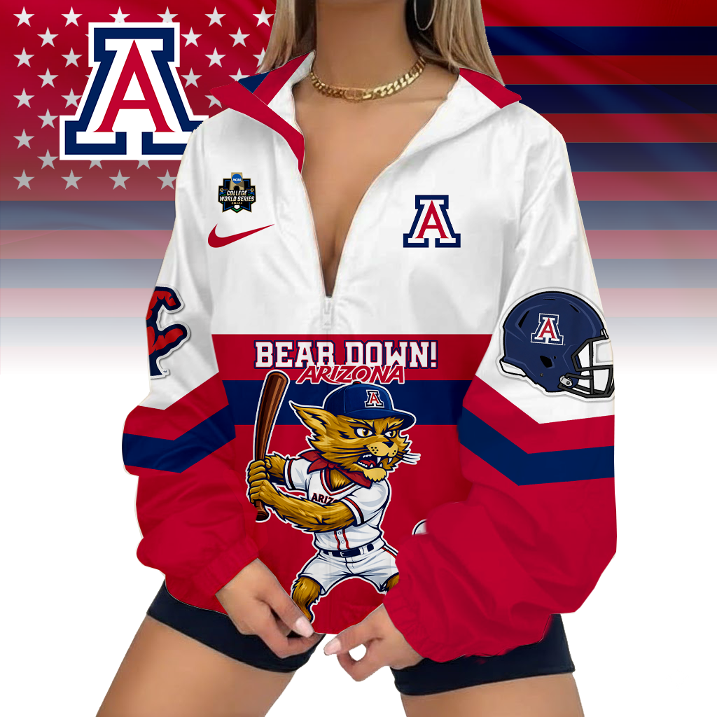 LIMITED EDITION - NEW CUSTOMIZED COLLEGE WORLD SERIES NCAA06 ARIZONA WILDCATS V-NECK ZIPPER SWEATSHIRT JACKET