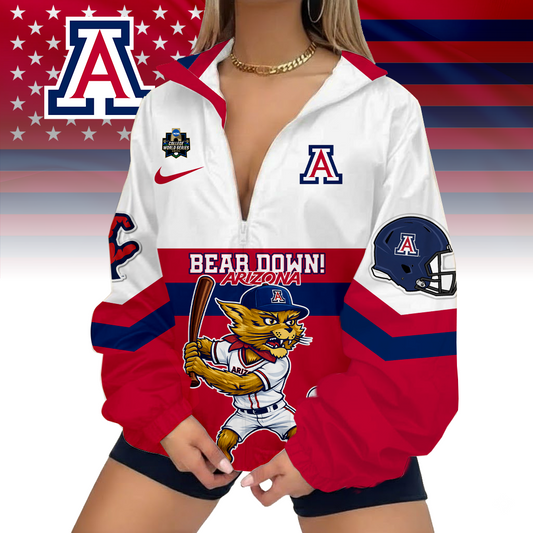 LIMITED EDITION - NEW CUSTOMIZED COLLEGE WORLD SERIES NCAA06 ARIZONA WILDCATS V-NECK ZIPPER SWEATSHIRT JACKET