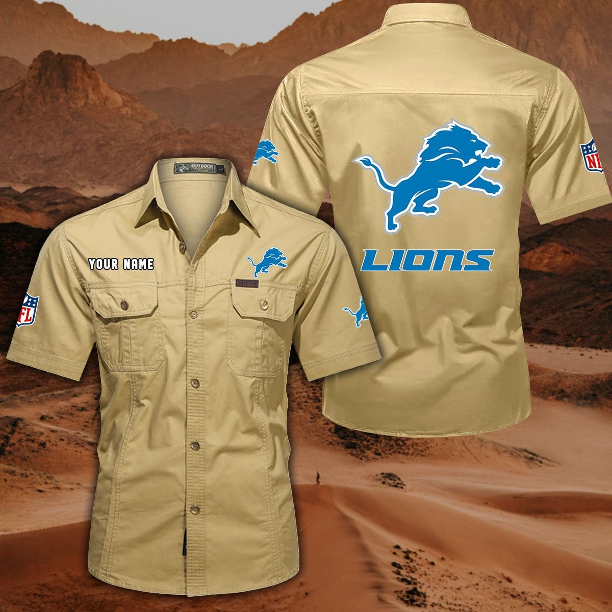 FINAL SALE - NEW CUSTOMIZED NFL04 DTL DETROIT LIONS MUTICOLOR MEN'S CARGO SHIRT