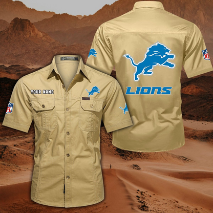 FINAL SALE - NEW CUSTOMIZED NFL04 DTL DETROIT LIONS MUTICOLOR MEN'S CARGO SHIRT