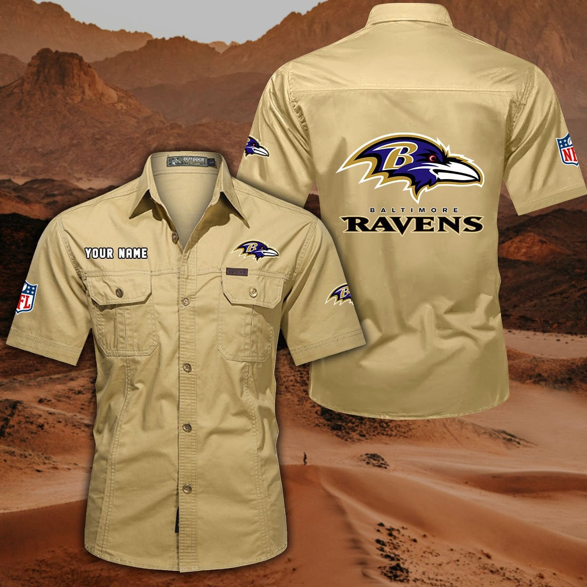 FINAL SALE - NEW CUSTOMIZED NFL28 BTR BALTIMORE RAVENS MUTICOLOR MEN'S CARGO SHIRT