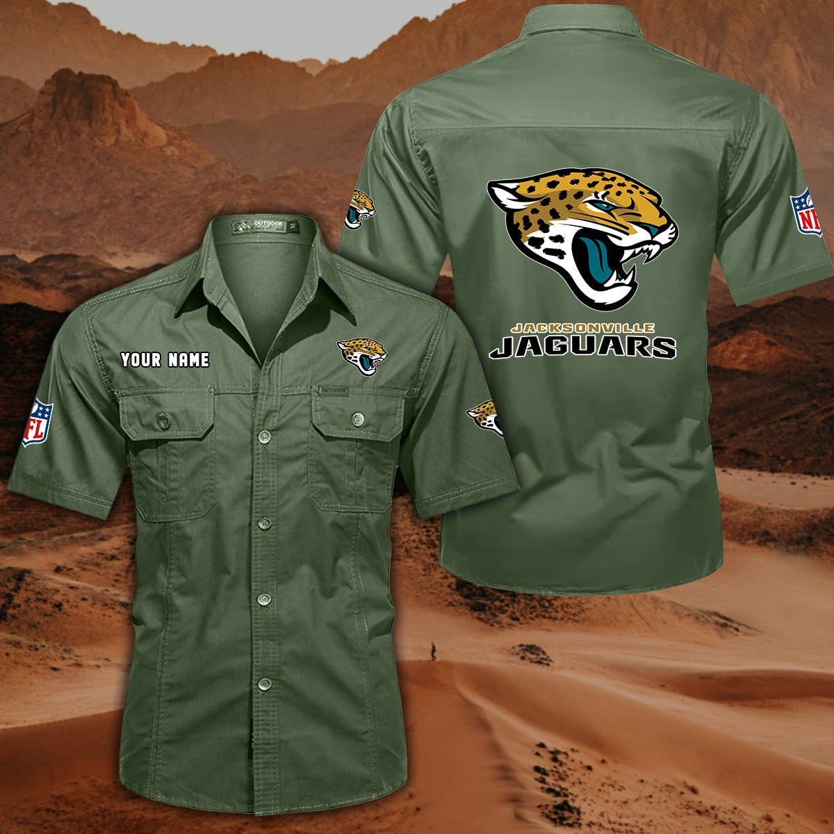 FINAL SALE - NEW CUSTOMIZED NFL30 JSJ JACKSONVILLE JAGUARS MUTICOLOR MEN'S CARGO SHIRT