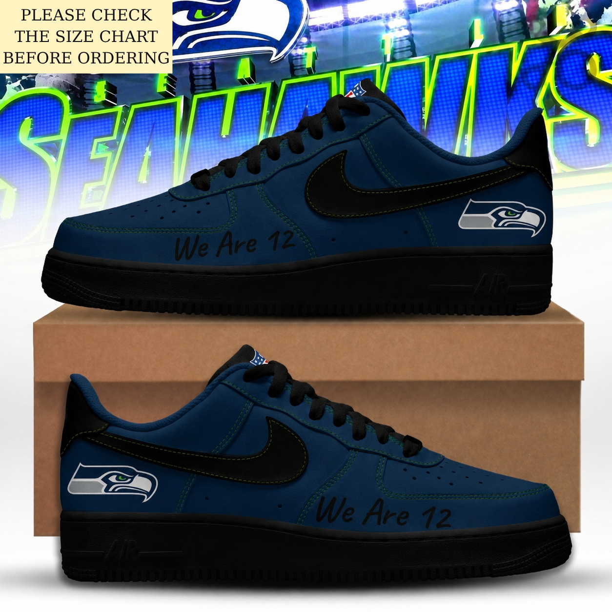 HOT DEAL - NEW CUSTOMIZED NFL06 SSH SEATTLE SEAHAWKS AF1 SHOES