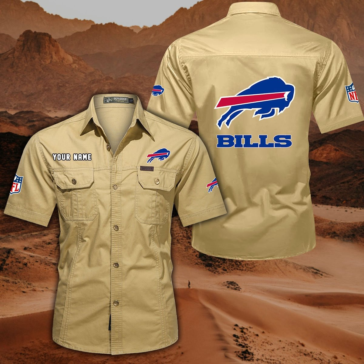 FINAL SALE - NEW CUSTOMIZED NFL03 BFB BUFFALO BILLS MUTICOLOR MEN'S CARGO SHIRT