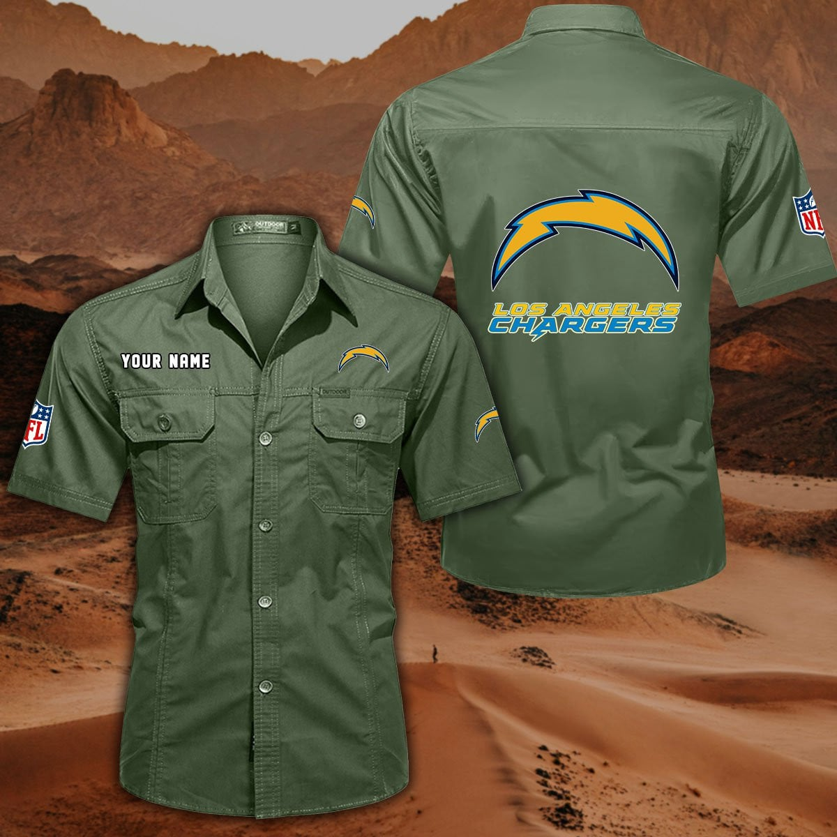FINAL SALE - NEW CUSTOMIZED NFL09 LAC LOS ANGELES CHARGERS MUTICOLOR MEN'S CARGO SHIRT