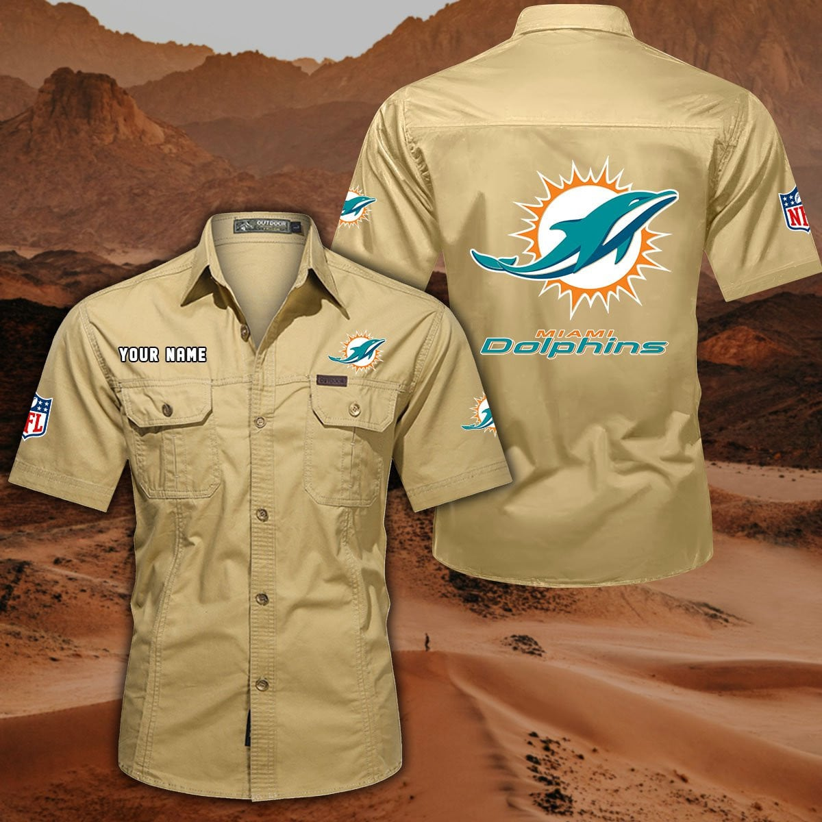 FINAL SALE - NEW CUSTOMIZED NFL19 MDP MIAMI DOLPHINS MUTICOLOR MEN'S CARGO SHIRT