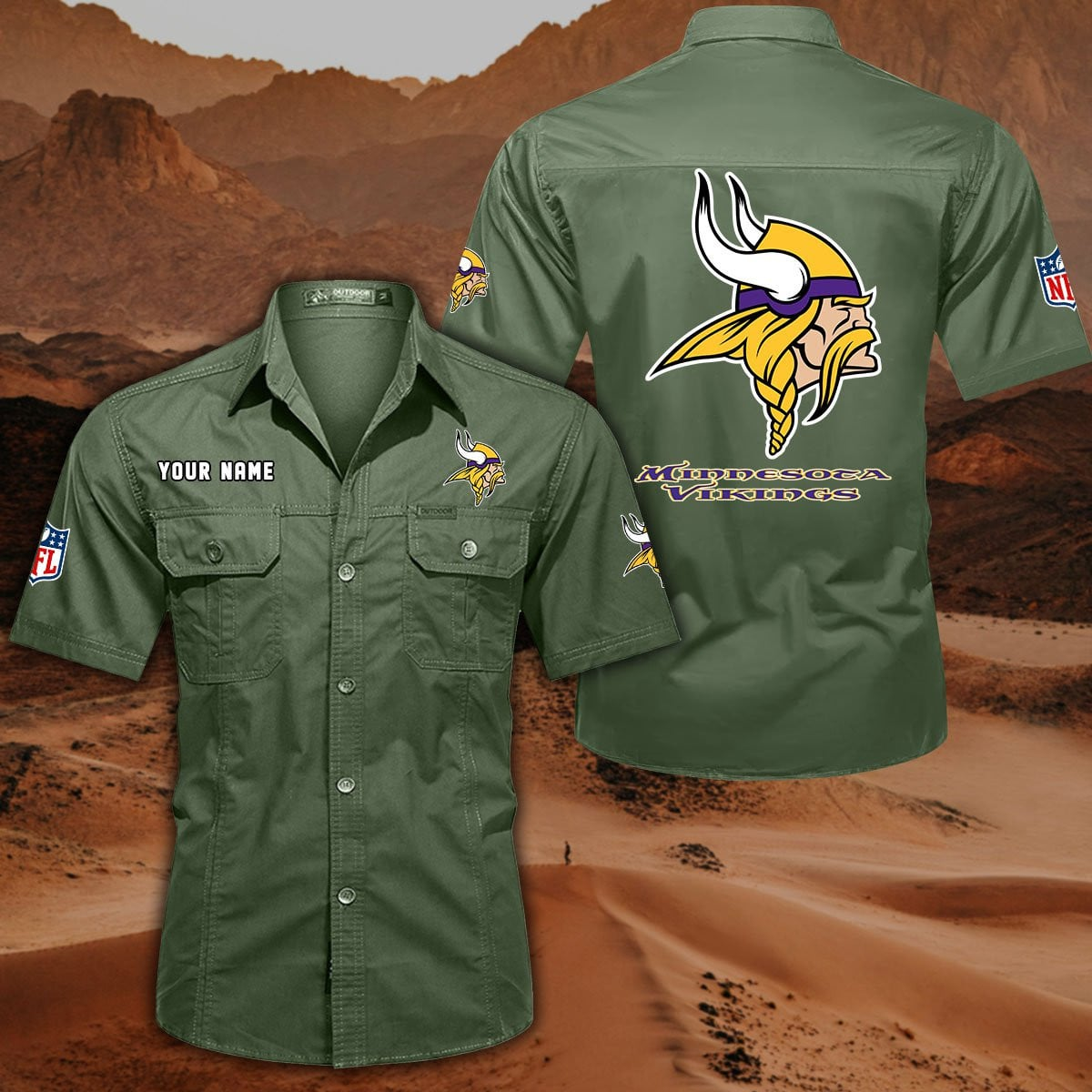 FINAL SALE - NEW CUSTOMIZED NFL05 MVK MINNESOTA VIKINGS MUTICOLOR MEN'S CARGO SHIRT
