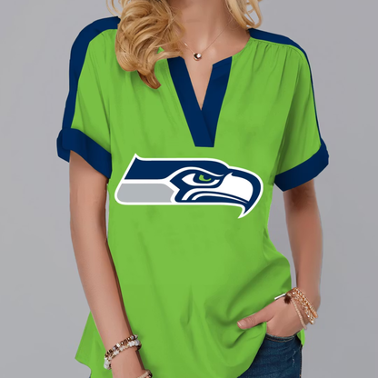 FINAL SALE - NEW CUSTOMIZED NFL06 SSH SEATTLE SEAHAWKS V-NECK FEMALE SHIRT