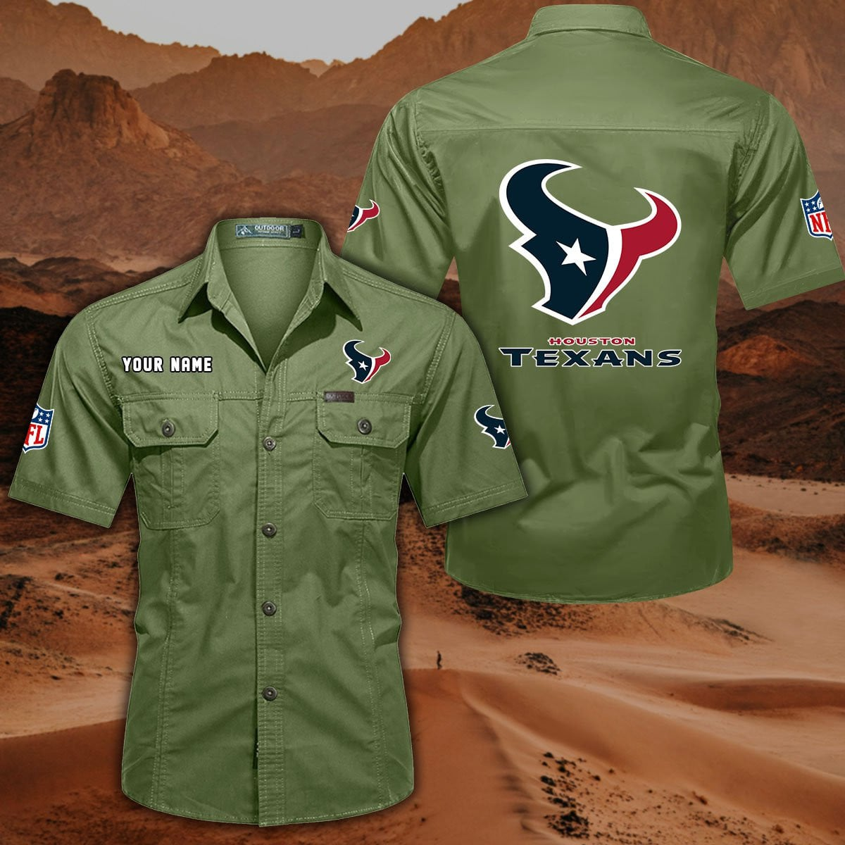FINAL SALE - NEW CUSTOMIZED NFL15 HTT HOUSTON TEXANS MUTICOLOR MEN'S CARGO SHIRT