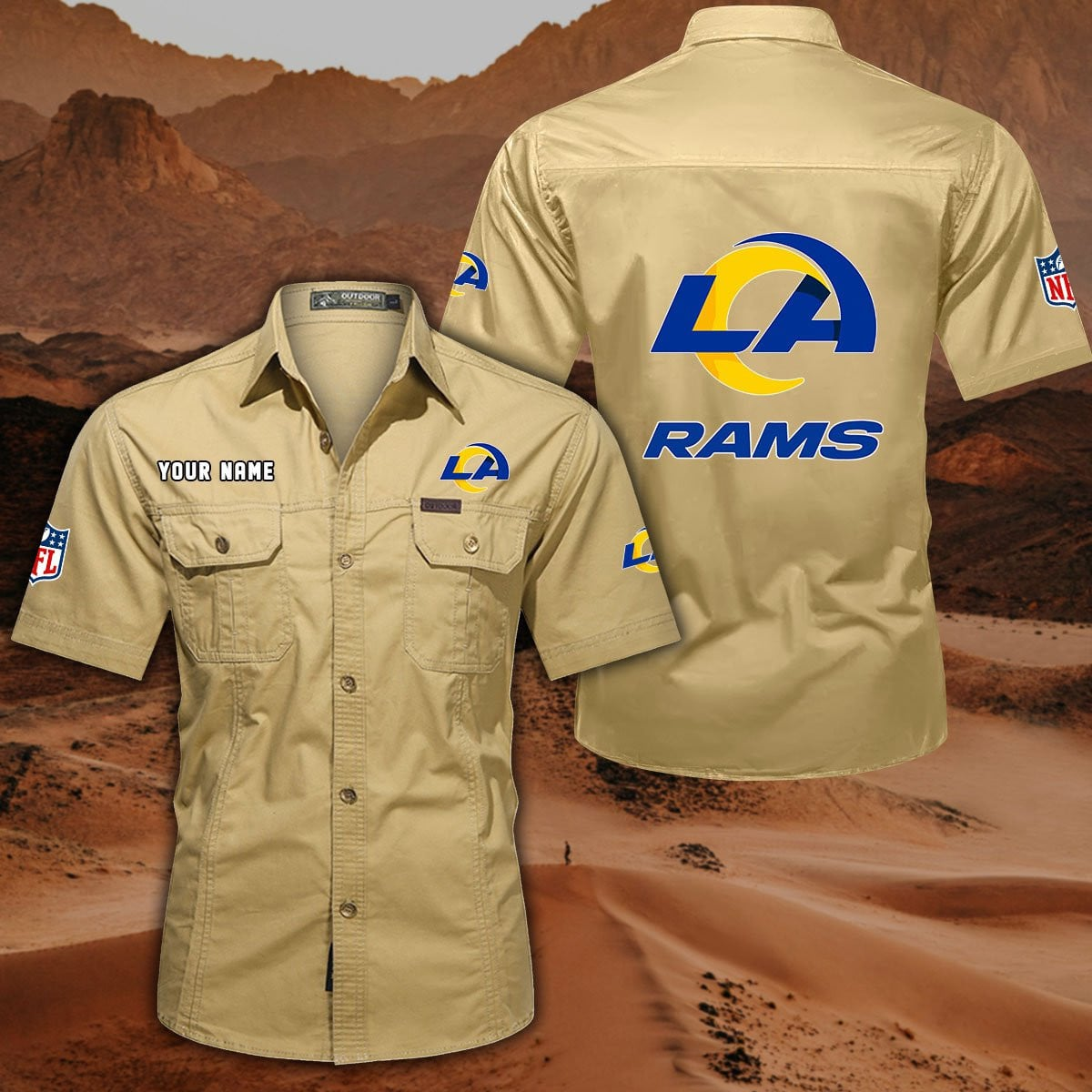 FINAL SALE - NEW CUSTOMIZED NFL22 LAR LOS ANGELES RAMS MUTICOLOR MEN'S CARGO SHIRT