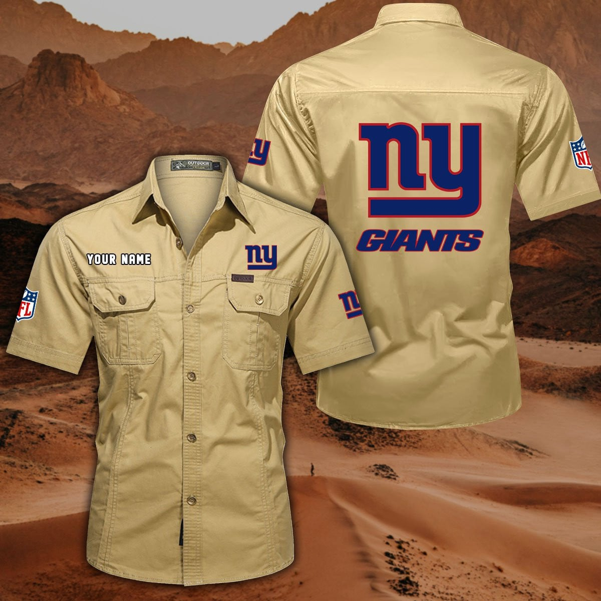 FINAL SALE - NEW CUSTOMIZED NFL32 NYG NEW YORK GIANTS MUTICOLOR MEN'S CARGO SHIRT