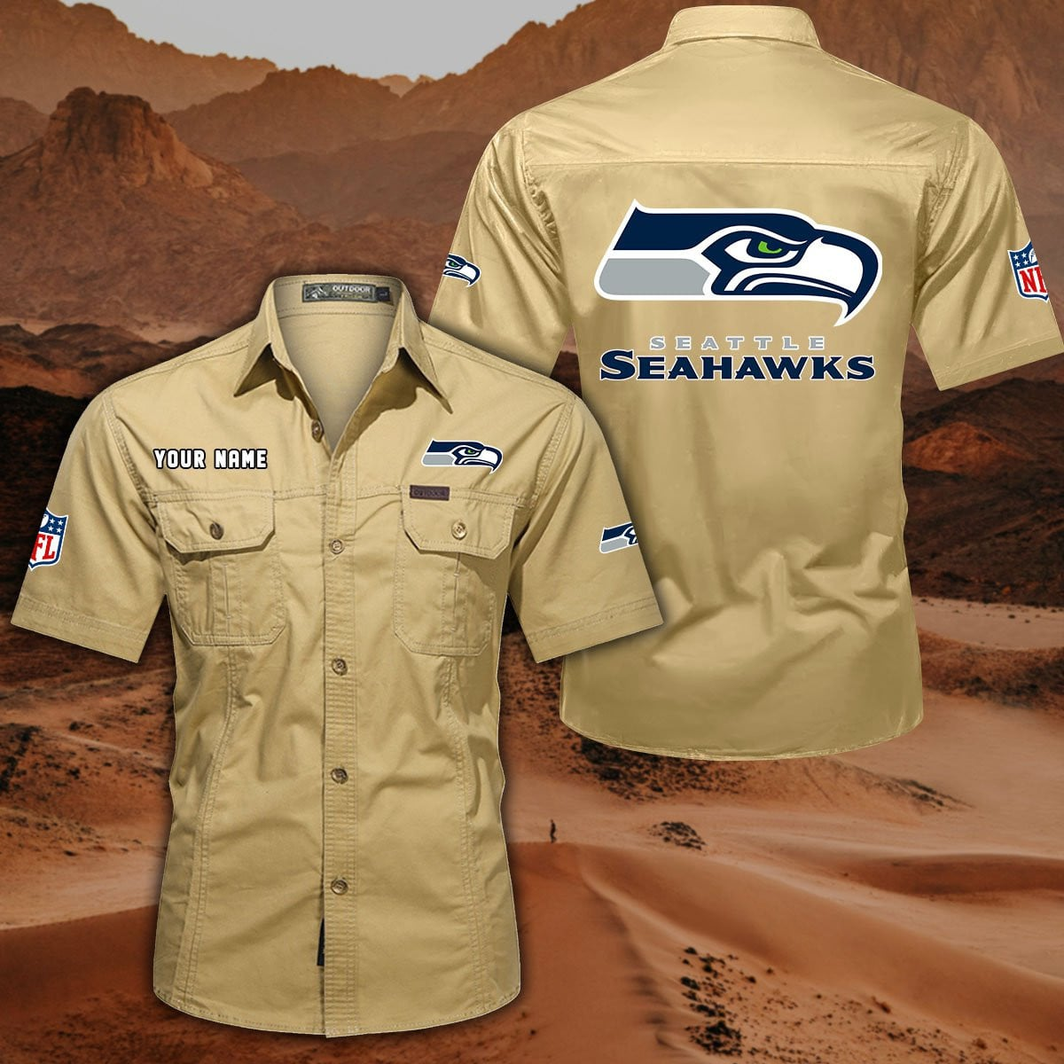 FINAL SALE - NEW CUSTOMIZED NFL06 SSH SEATTLE SEAHAWKS MUTICOLOR MEN'S CARGO SHIRT