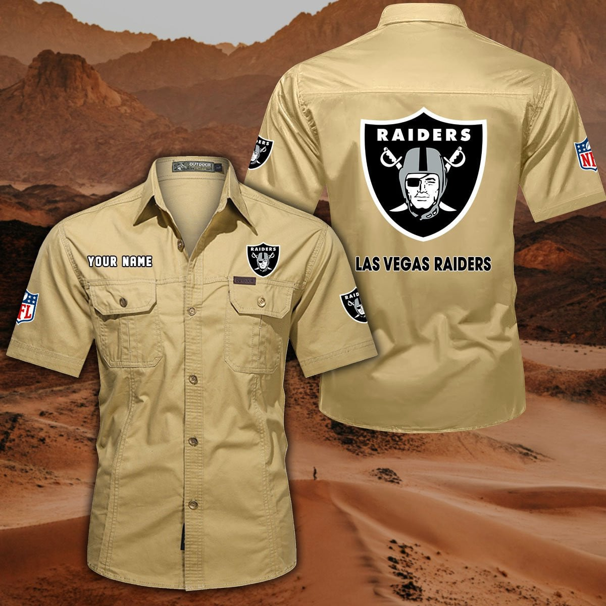 FINAL SALE - NEW CUSTOMIZED NFL07 LVR LAS VEGAS RAIDERS MUTICOLOR MEN'S CARGO SHIRT