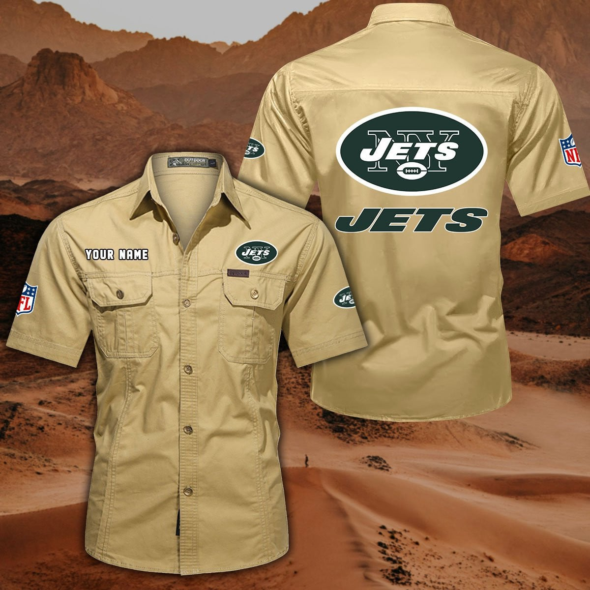FINAL SALE - NEW CUSTOMIZED NFL25 NYJ NEW YORK JETS MUTICOLOR MEN'S CARGO SHIRT
