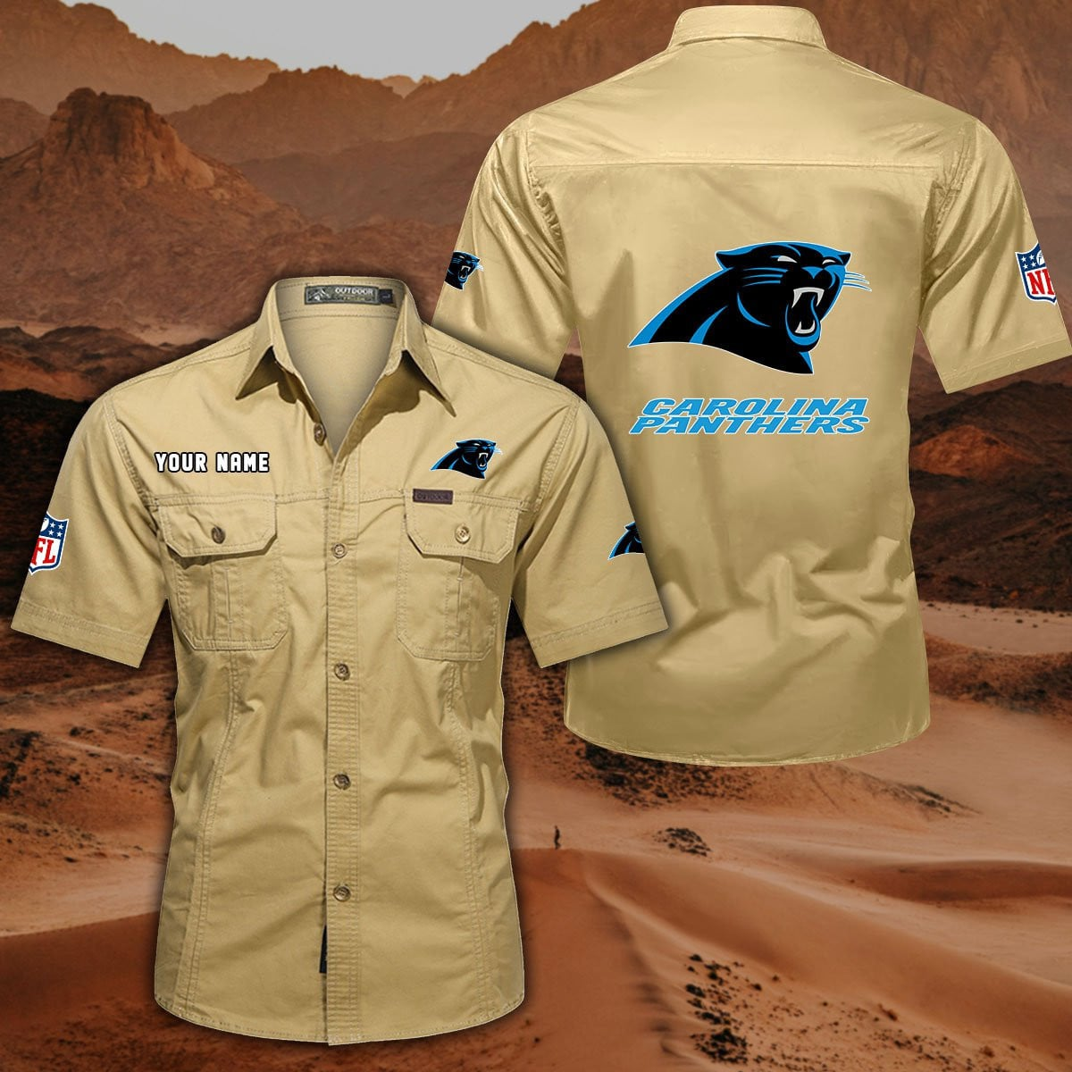 FINAL SALE - NEW CUSTOMIZED NFL23 CLP CAROLINA PANTHERS MUTICOLOR MEN'S CARGO SHIRT