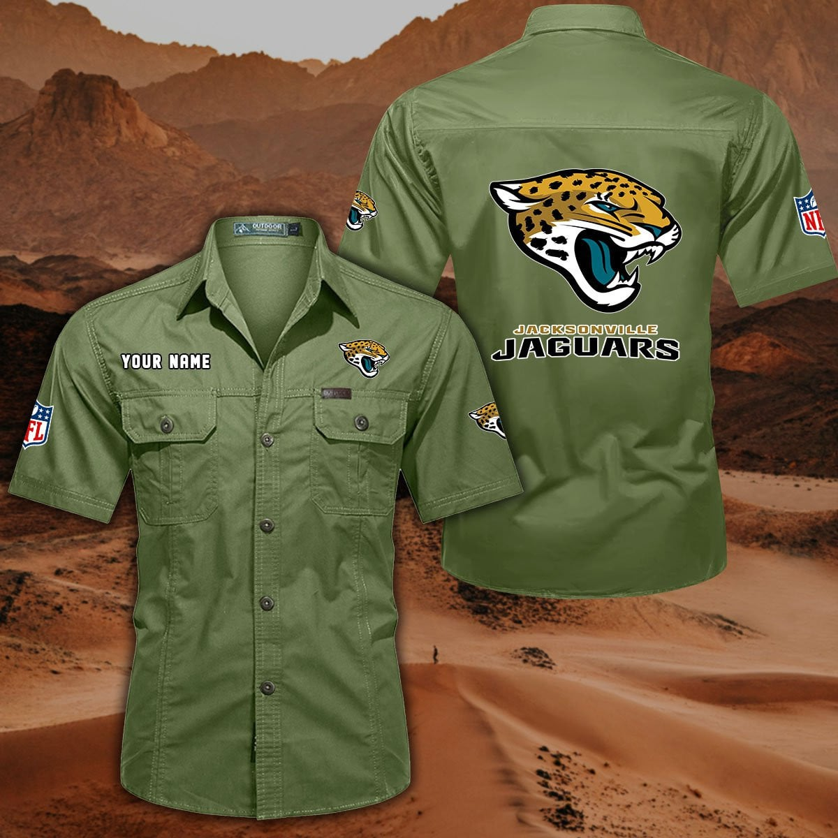 FINAL SALE - NEW CUSTOMIZED NFL30 JSJ JACKSONVILLE JAGUARS MUTICOLOR MEN'S CARGO SHIRT