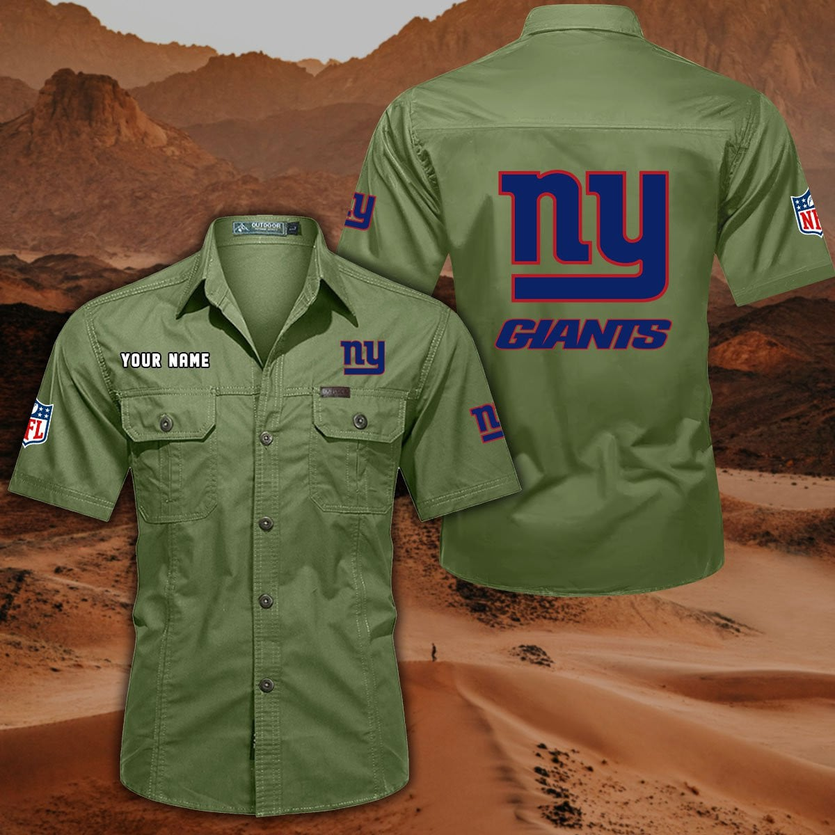 FINAL SALE - NEW CUSTOMIZED NFL32 NYG NEW YORK GIANTS MUTICOLOR MEN'S CARGO SHIRT