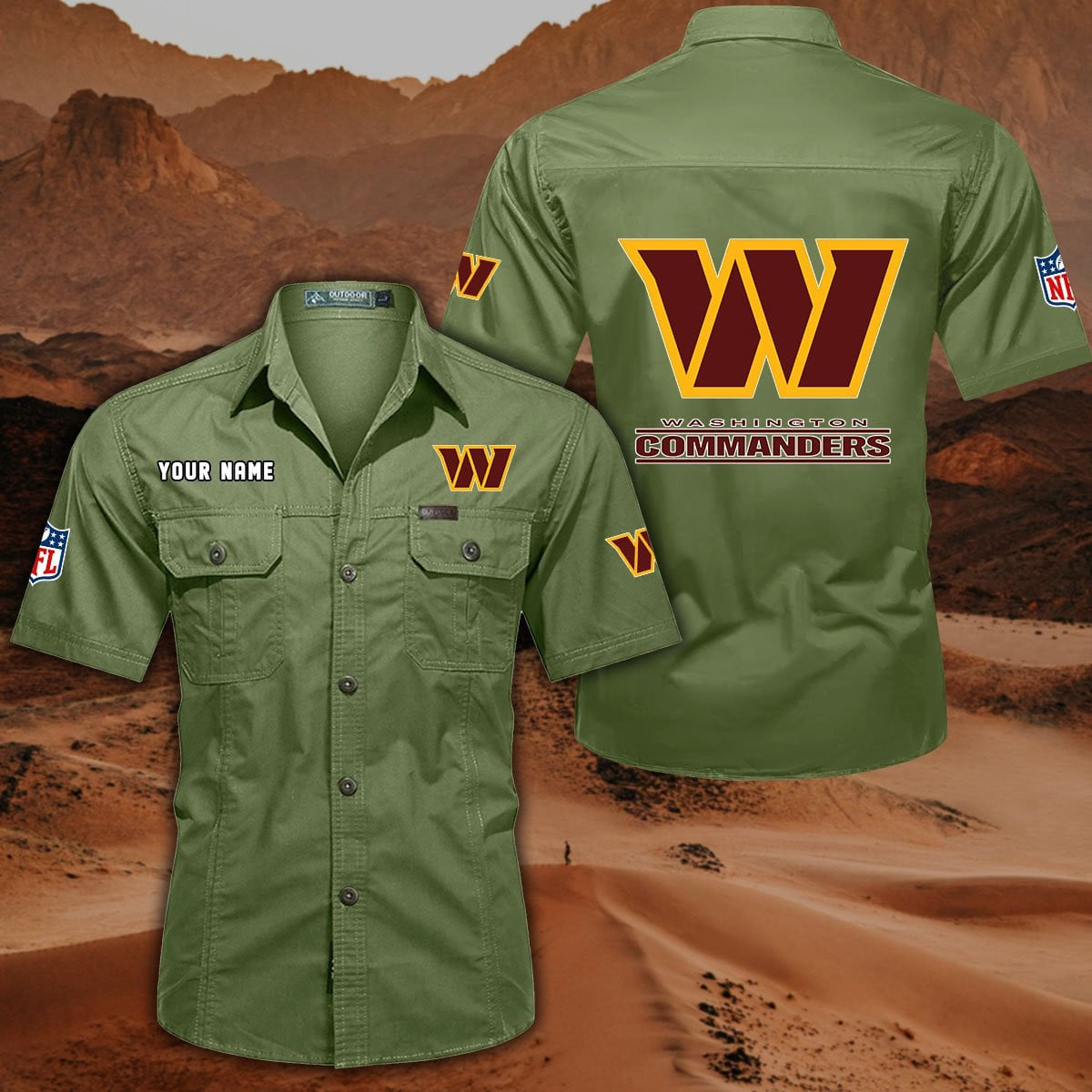 FINAL SALE - NEW CUSTOMIZED NFL12 WTC WASHINGTON COMMANDERS MUTICOLOR MEN'S CARGO SHIRT