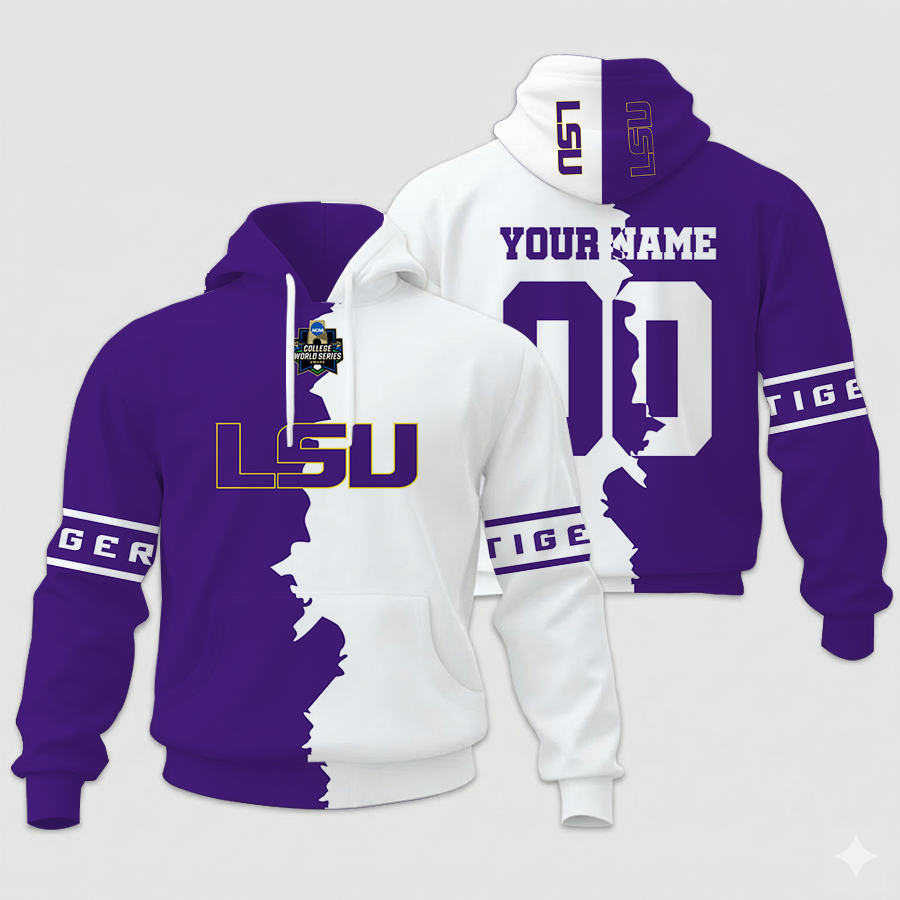 MEGA SALE - NEW CUSTOMIZED COLLEGE WORLD SERIES NCAA07 LSU TIGERS UNISEX HOODIE & ZIP HOODIE