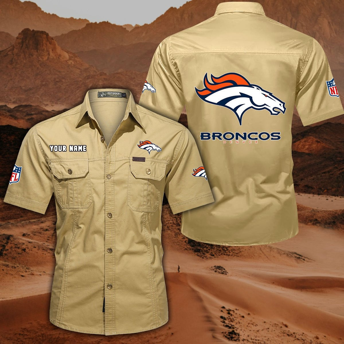FINAL SALE - NEW CUSTOMIZED NFL13 DVB DENVER BRONCOS MUTICOLOR MEN'S CARGO SHIRT