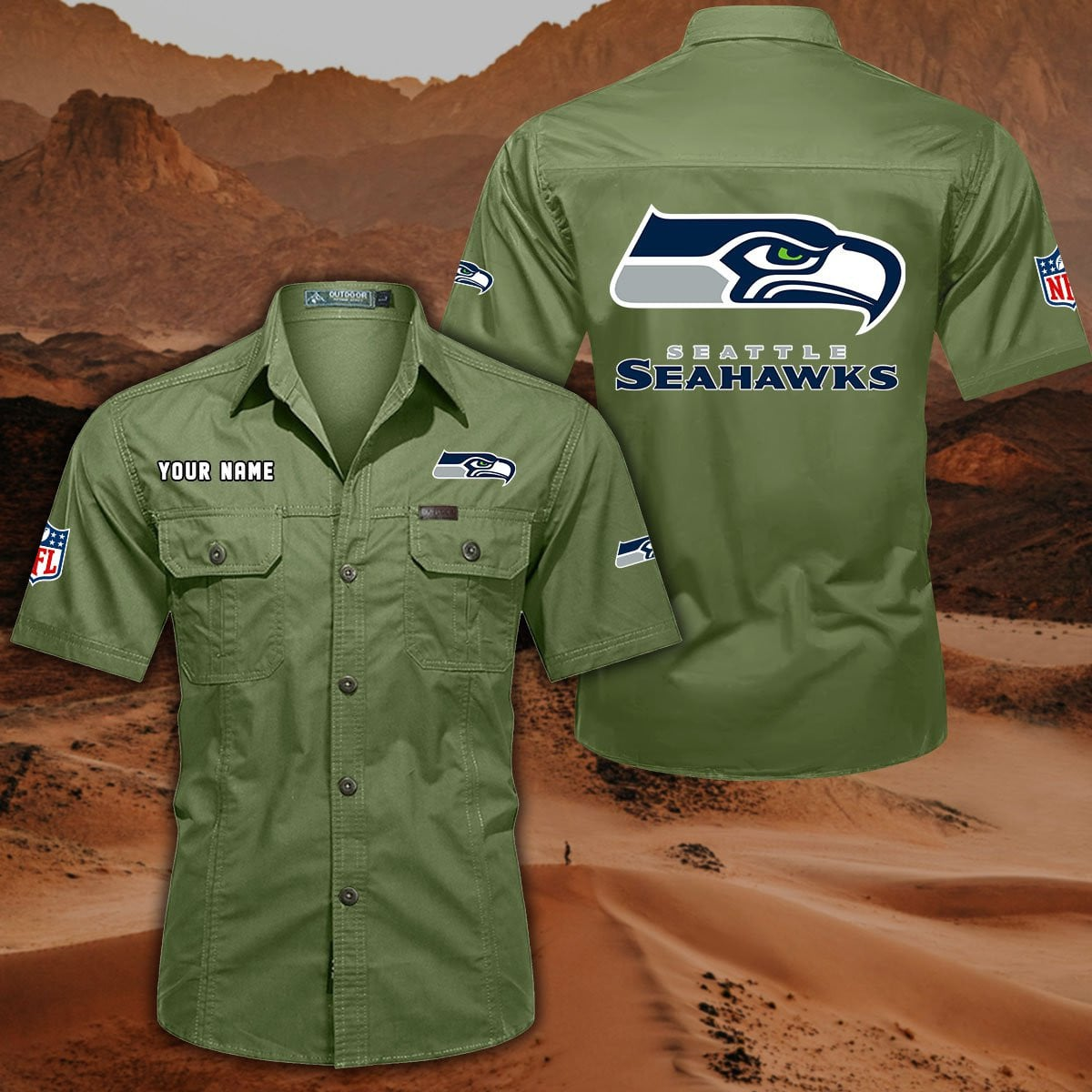 FINAL SALE - NEW CUSTOMIZED NFL06 SSH SEATTLE SEAHAWKS MUTICOLOR MEN'S CARGO SHIRT
