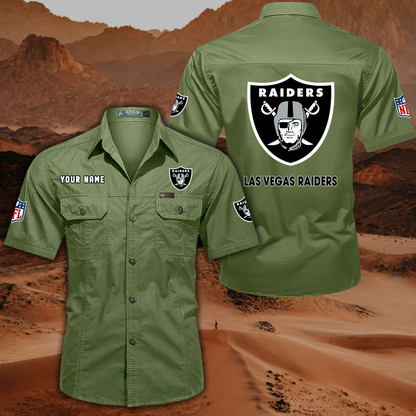 FINAL SALE - NEW CUSTOMIZED NFL07 LVR LAS VEGAS RAIDERS MUTICOLOR MEN'S CARGO SHIRT