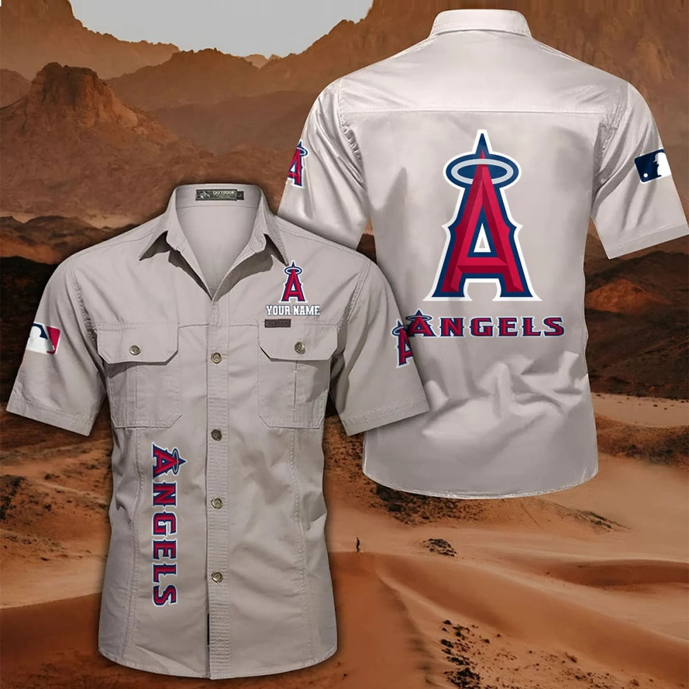 LIMITED EDITION - NEW CUSTOMIZED MLB27 LAA LOS ANGELES ANGELS  MEN'S CARGO SHIRT