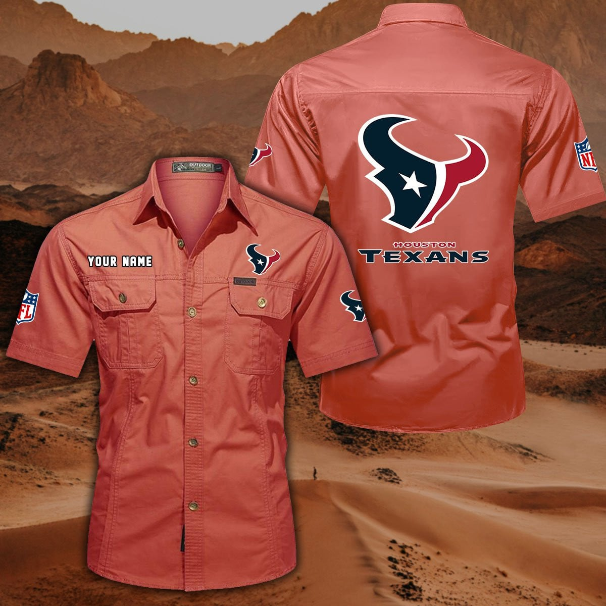 FINAL SALE - NEW CUSTOMIZED NFL15 HTT HOUSTON TEXANS MUTICOLOR MEN'S CARGO SHIRT