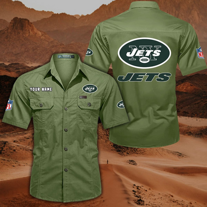 FINAL SALE - NEW CUSTOMIZED NFL25 NYJ NEW YORK JETS MUTICOLOR MEN'S CARGO SHIRT