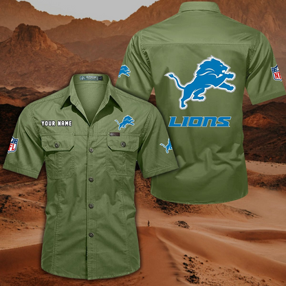 FINAL SALE - NEW CUSTOMIZED NFL04 DTL DETROIT LIONS MUTICOLOR MEN'S CARGO SHIRT