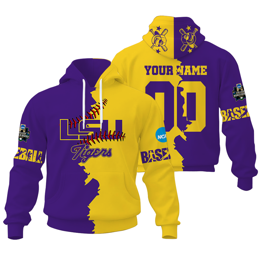 FINAL CLEARANCE - NEW CUSTOMIZED COLLEGE WORLD SERIES NCAA07 LSU TIGERS UNISEX HOODIE & ZIP HOODIE