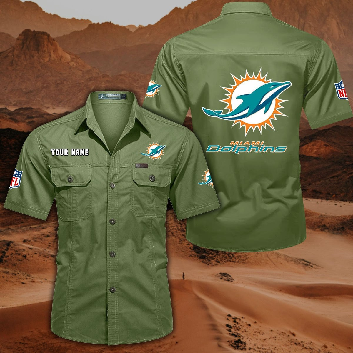 FINAL SALE - NEW CUSTOMIZED NFL19 MDP MIAMI DOLPHINS MUTICOLOR MEN'S CARGO SHIRT