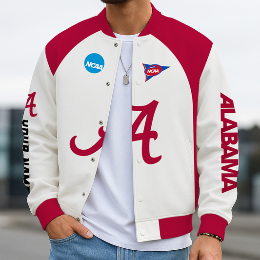 LIMITED DROP - NEW CUSTOMIZED NCAA FOOTBALL BOWL SUBDIVISION 08 ABC ALABAMA CRIMSON TIDE BASEBALL JACKET, SATIN VARSITY JACKET